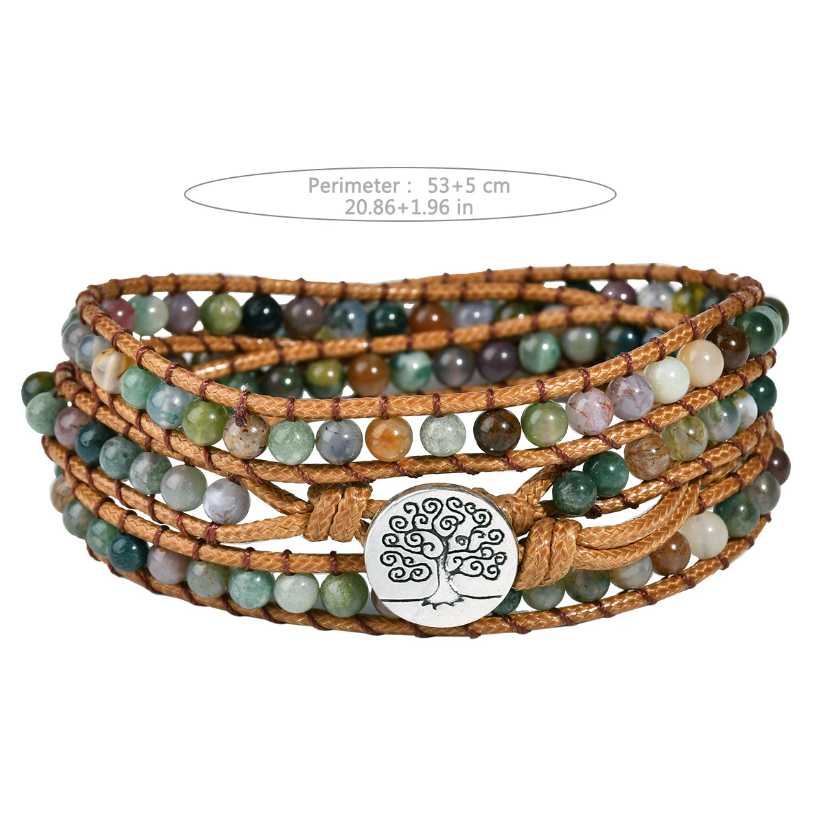Yumfeel 1PC Multi-layer Wrapped Bracelet Boho Indian Agate 4mm Round Beads Handmade Braided Leather Rope Women Woven Bracelet - view 2
