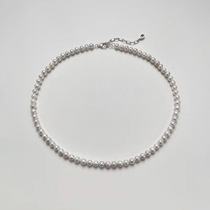 925 Silver Freshwater Pearl Necklace Round Bead Cheongsam Accessories Clavicle Neck Chain