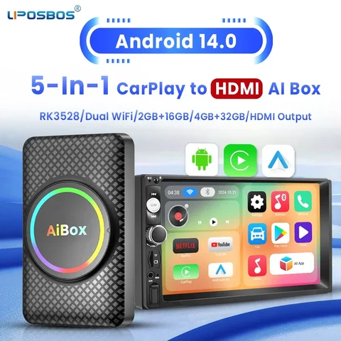 안드로이드 14 HDMI TV 박스 Carplay 무선 안드로이드 자동 스마트 Ai 박스 RK3528 Netflix Youtube 용 OEM 자동차 CarPlay/Android Auto