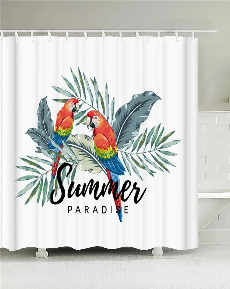 

Watercolor Floral Shower Curtain Green Leaves Red Roses White Background Bathroom Decor Elegant Nature Design Waterproof Bath