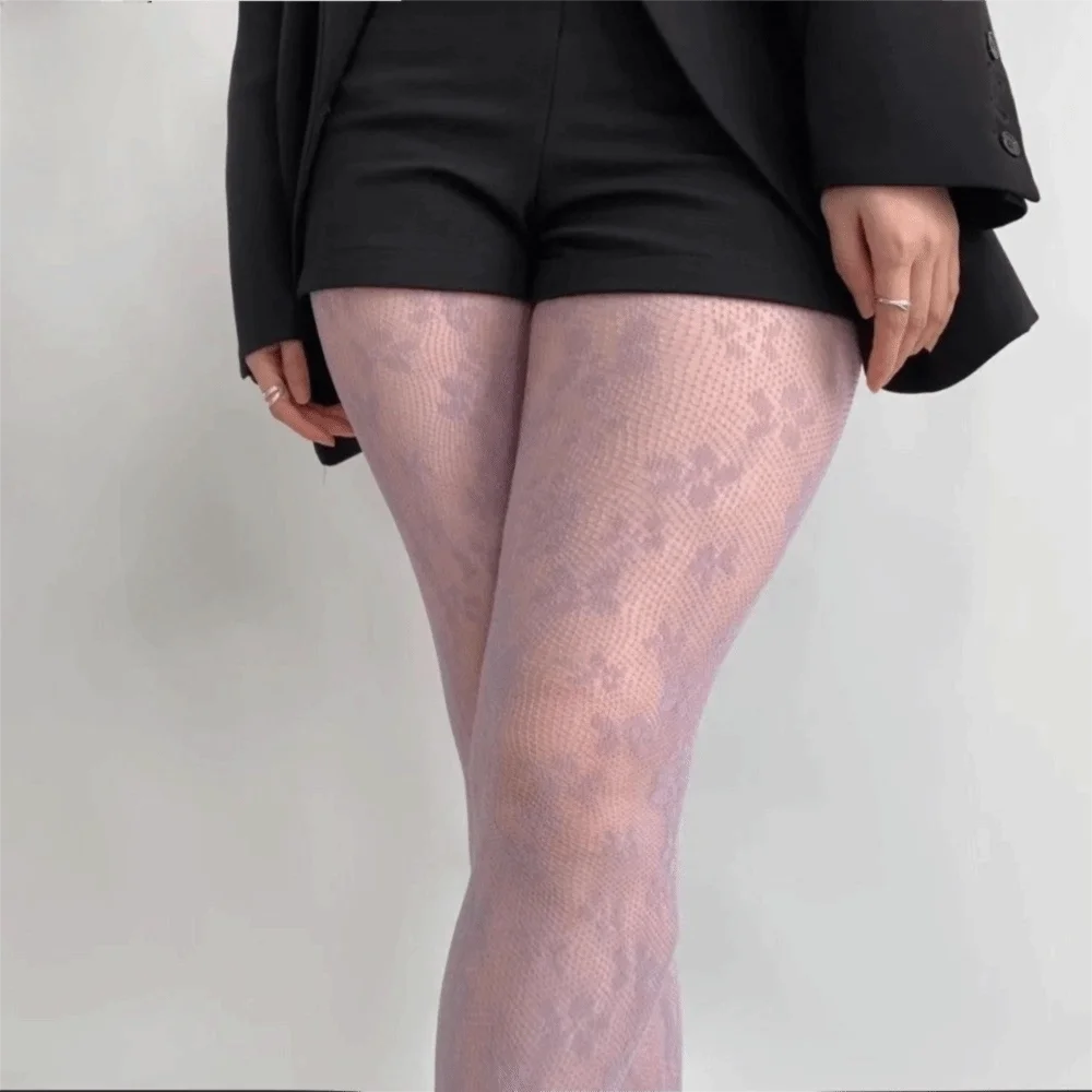 Übergrößen-Netzstrümpfe mit Jacquard-Blumenmuster, Ausgehöhltes Blumenmuster, Modische Spitzenstrümpfe