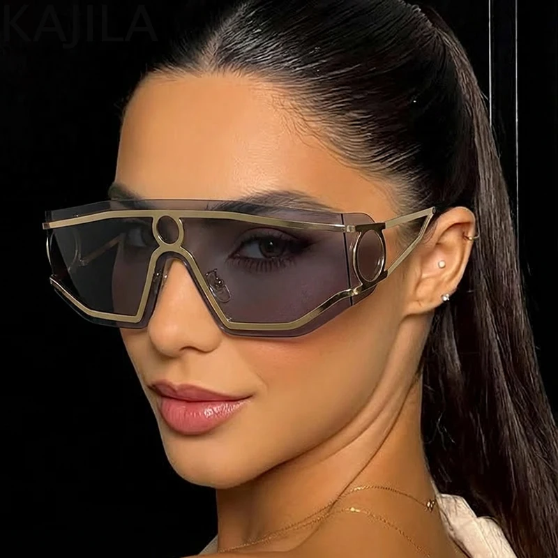 

Oversized Steampunk Rimless Mask Sunglasses Women 2026 Luxury Brand One-Piece Wrap Around Shield Sun Glasses Windproof Shades