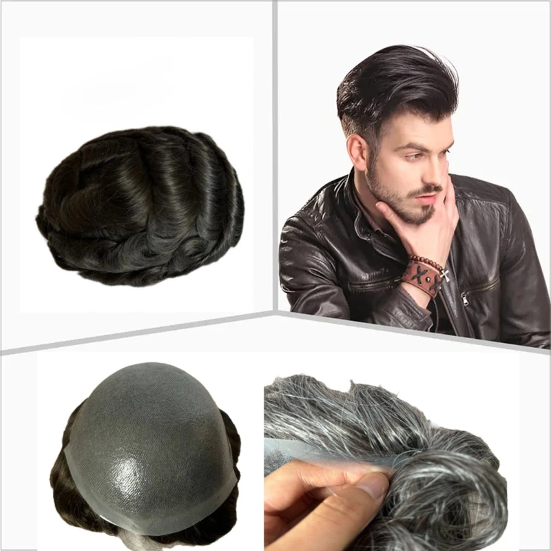 

100% Human Hair Wig Men Microskin Capillary Prosthesis Natural Hairline Super Durable Thin Skin Full PU Toupee Black Brown Blond