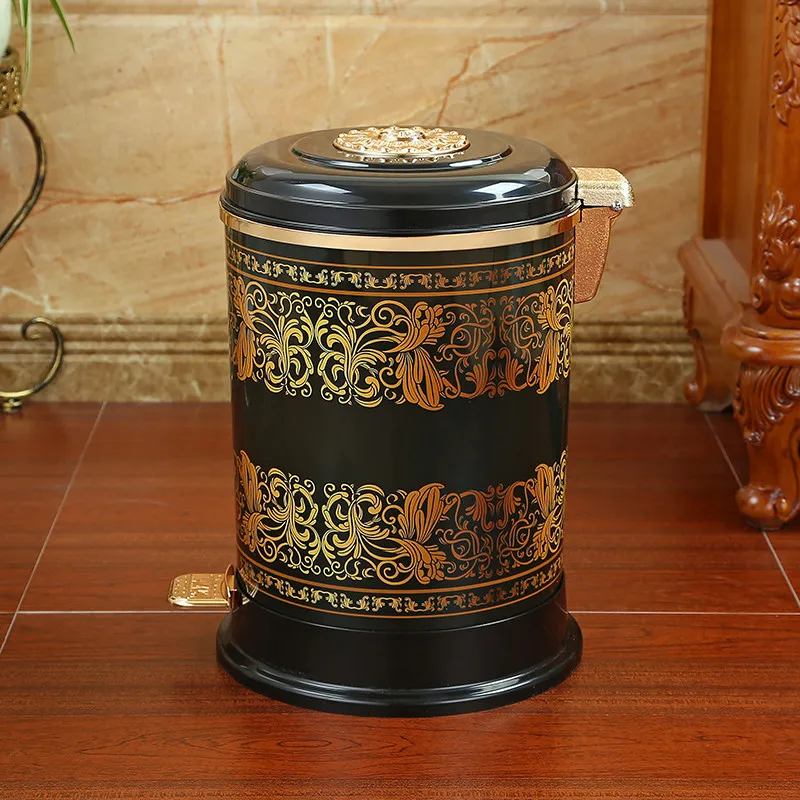 

Retro Touchless Trash Can Luxury Living Room Bathroom Kitchen Large Home Office Trash Can With Cover Lixeira Rubbish Bin YH5LJT