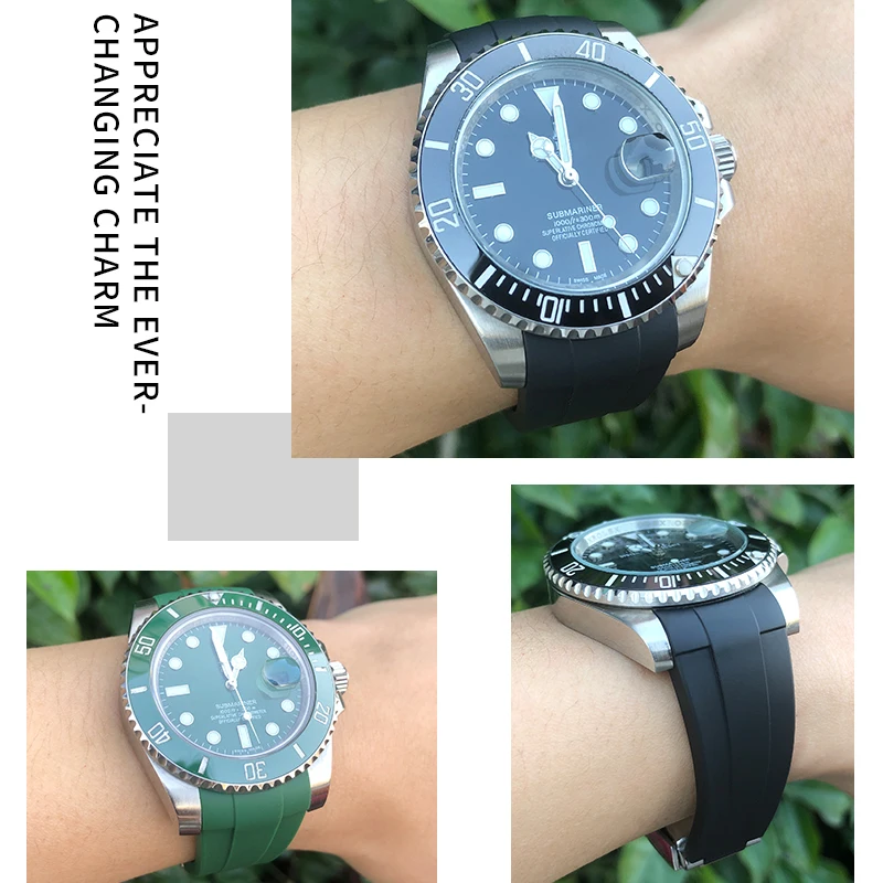 Watch Band for Rolex DAYTONA SUBMARINER Yacht-Master GMT Sports 20mm 21mm Curved End Fluoro Rubber Smart Watch Bracelet Strap