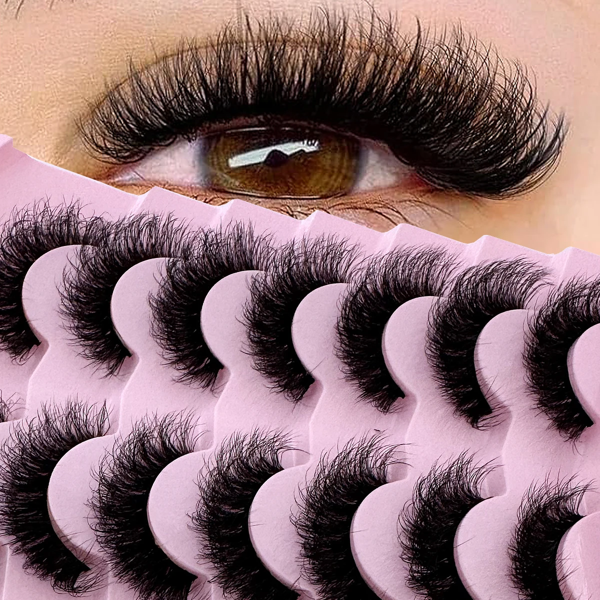 7 pairs of D-roll fluffy rolls dramatic messy false eyelashes can be reused, soft and comfortable cartoon cat eye eyelashes