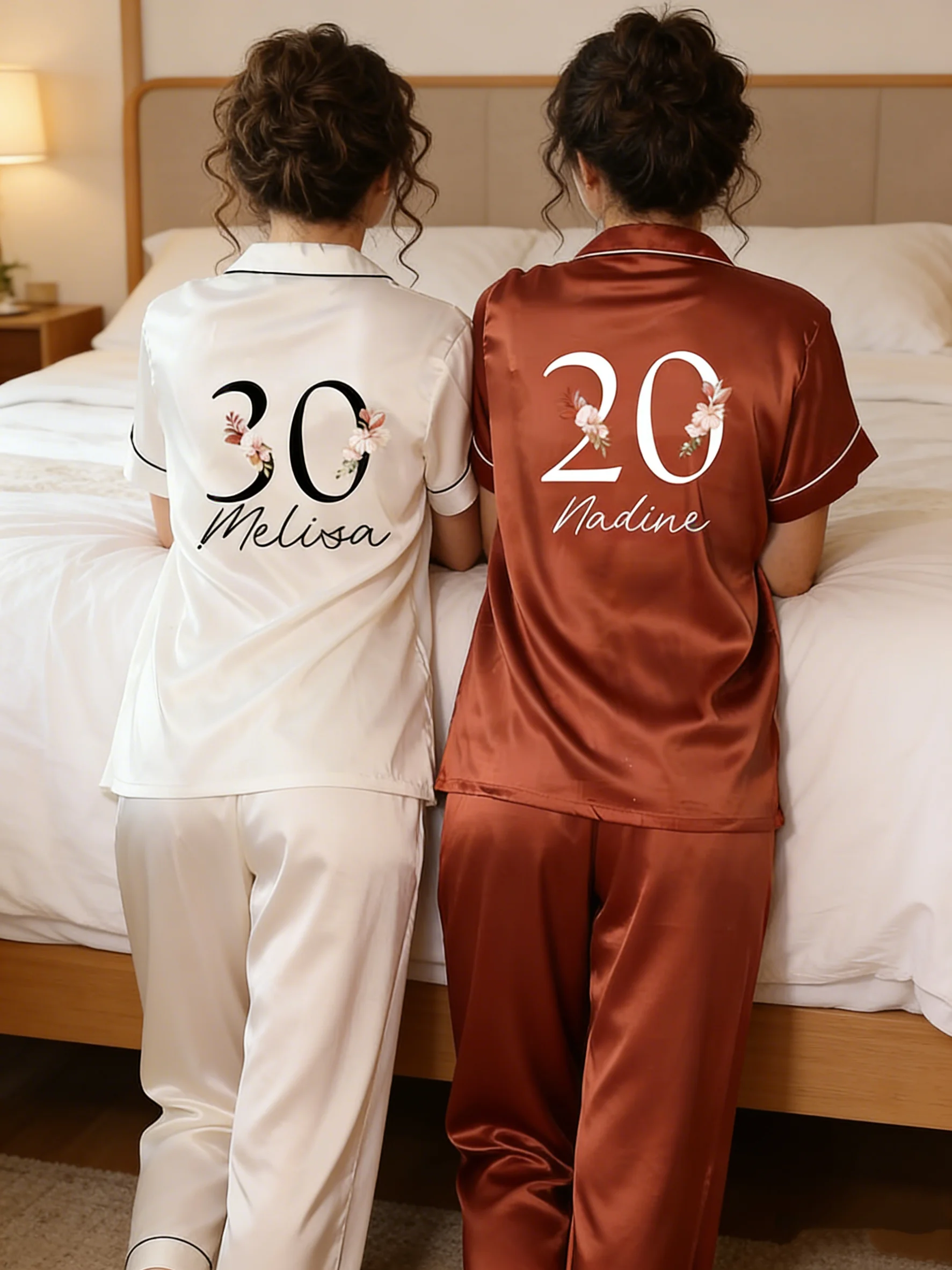 

Custom Birthday Satin Pajamas Set, Personalised Pjs For 18th 21st 30th 40th 50th Birthday Party And Sleepover