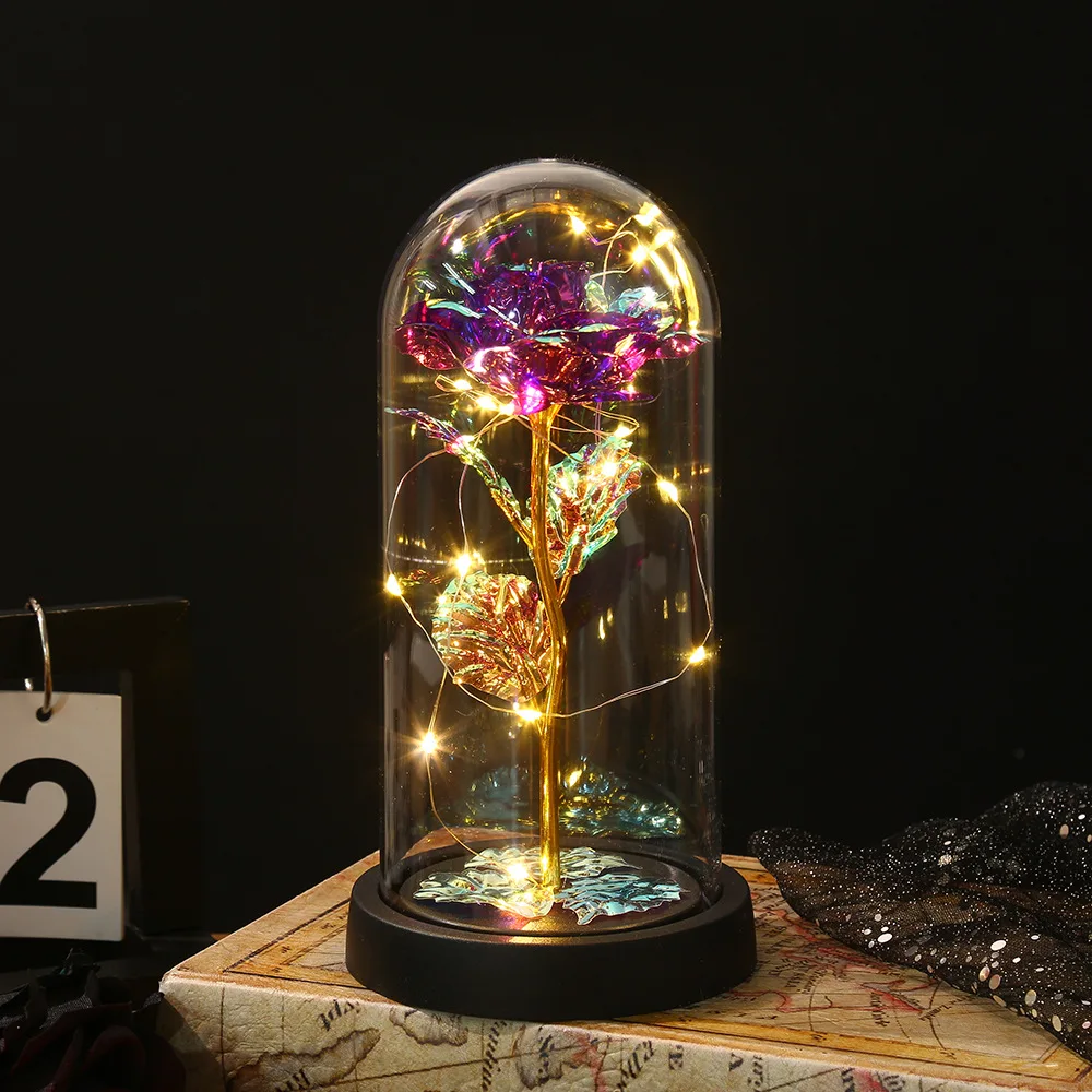 LED Rose Flower Valentine's Day Eternal Rose Ornament February 14th Gift Desktop Decoration Mother Day Simulation Rose Gift