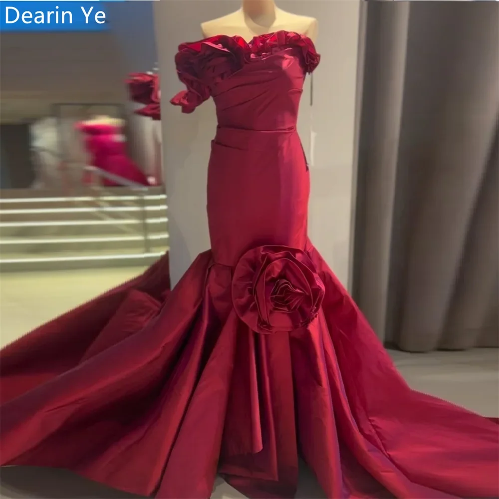 Prom Dress Formal Dearin Strapless Mermaid Floor Length 3D Rose Flower Draped Bespoke Occasion Dresses Saudi Arabia Evening Gown