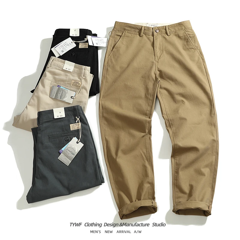 

Heavyweight Cotton Chino Workwear Casual Pants Men's Full Cotton Waed Twill Woven Busin Straight Leg Cone ape Pants