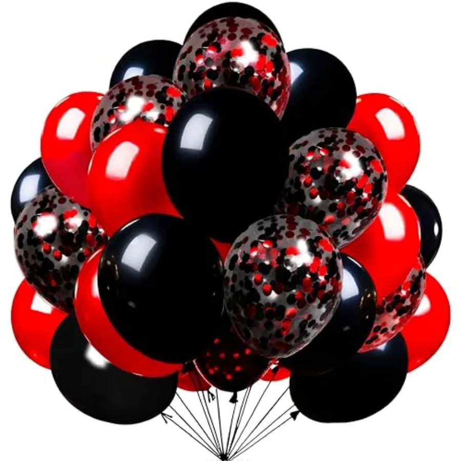 

Red Black Latex Balloons 70 pack Set Black and Red Confetti Balloons for Birthday Wedding Party with 2 Ribbons