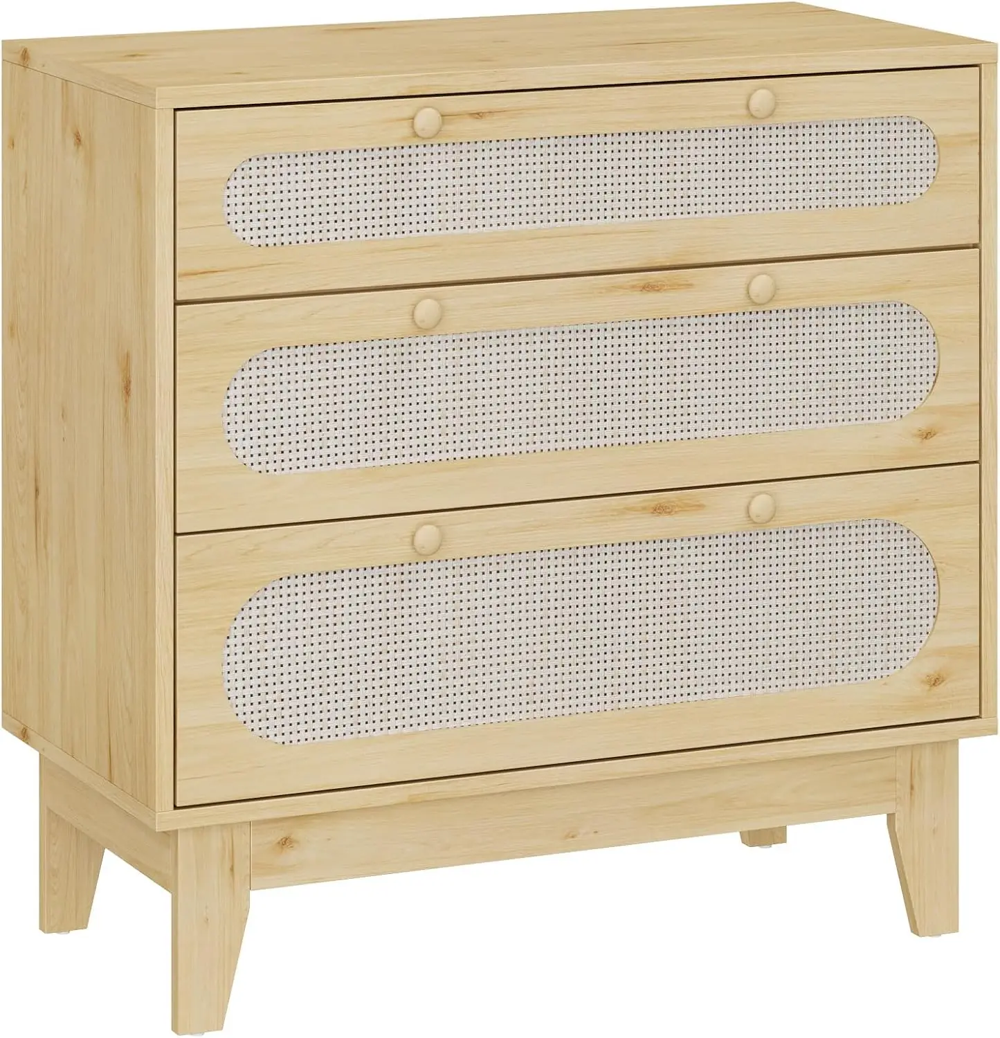 Cassettiera grande con 3 cassetti portaoggetti in rattan per camera da letto, cassettiera moderna naturale con kit antiribaltamento in legno, cabina portaoggetti in rattan