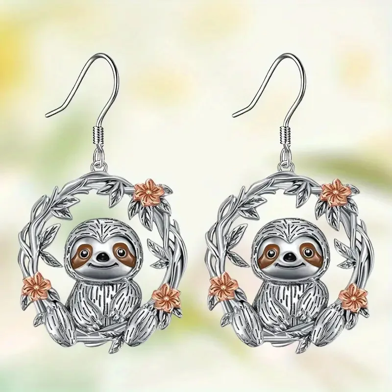 

Tropical Rainforest Adventure: Sloth Earrings, 3D Animals and Vines, Flowers, Retro Forest Accessories