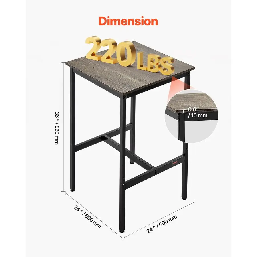 Bar Table, Sturdy Metal Frame High Top Pub Table, Small Kitchen Dining, Cocktail Coffee Counter Bar Height Desk, Easy to Assemb