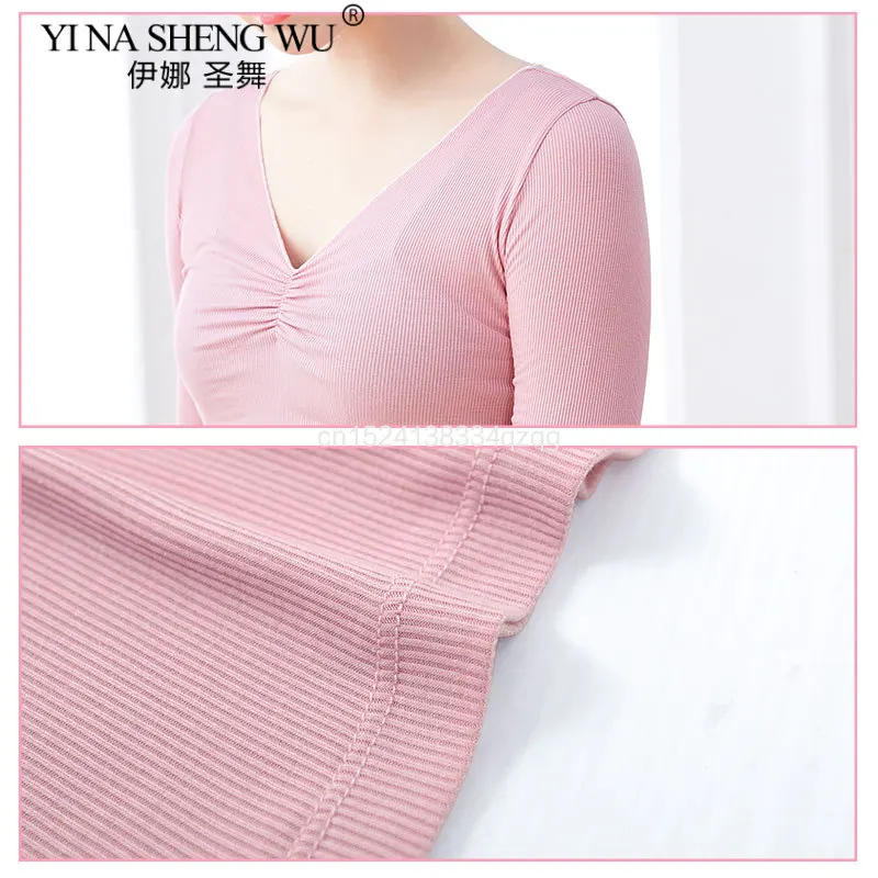 Woman Ballet Dance Tops Knitted Dance Tops V Neck Long Sleeve Dance Shirts Adult Dancewear Training Dance Ballet Costumes