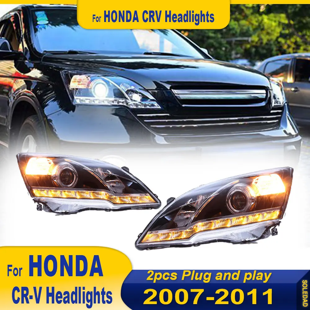 LED HeadLamp for Honda CR-V LED Headlight 2007-2011 Headlights CRV DRL Turn Signal High Beam Angel Eye Projector Lens 2pcs