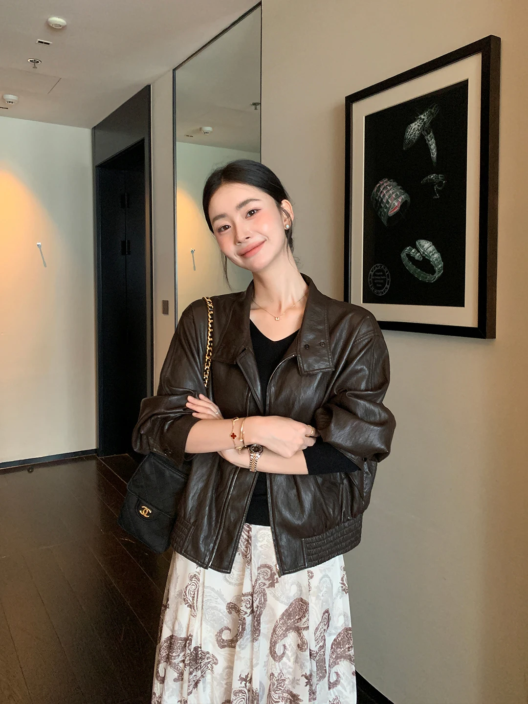 

Высококачественная текстура в стиле ретро, черный воротник-стойка из искусственной кожи, женское пальто ort Sle, пальто MAVENLIN Commute Sle Long Sve