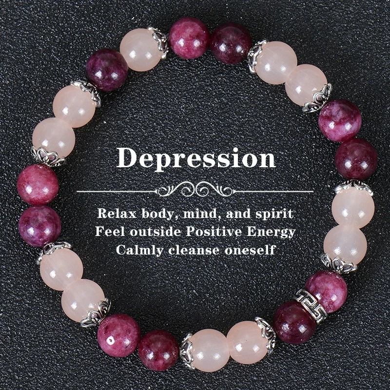 

Depression Healing Crystal Bracelet Greenweed Stone Agate Bracelet Elastic Natural Stone Beads Bracelet for Women Men