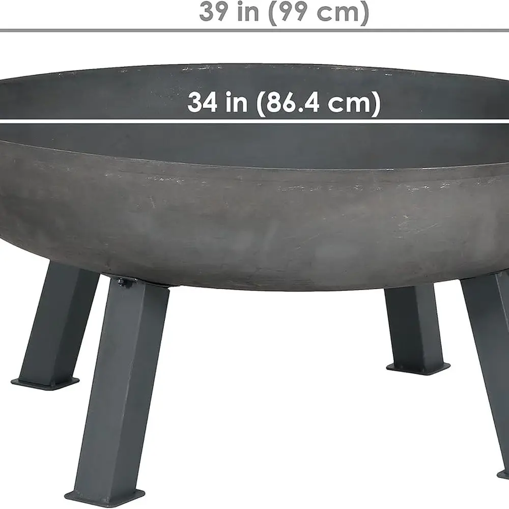 وعاء حفرة نار خارجي متين من الحديد الزهر مقاس 34 بوصة مع مقابض لحرق الخشب واللمسات النهائية الفولاذية
