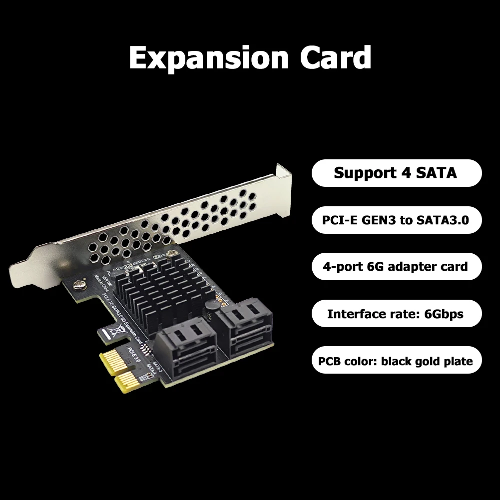 بطاقة SATA III PCIe ذات 4 منافذ بسرعة 6 جيجابت في الثانية SATA 3.0 إلى محول PCI Express 1X مع حامل