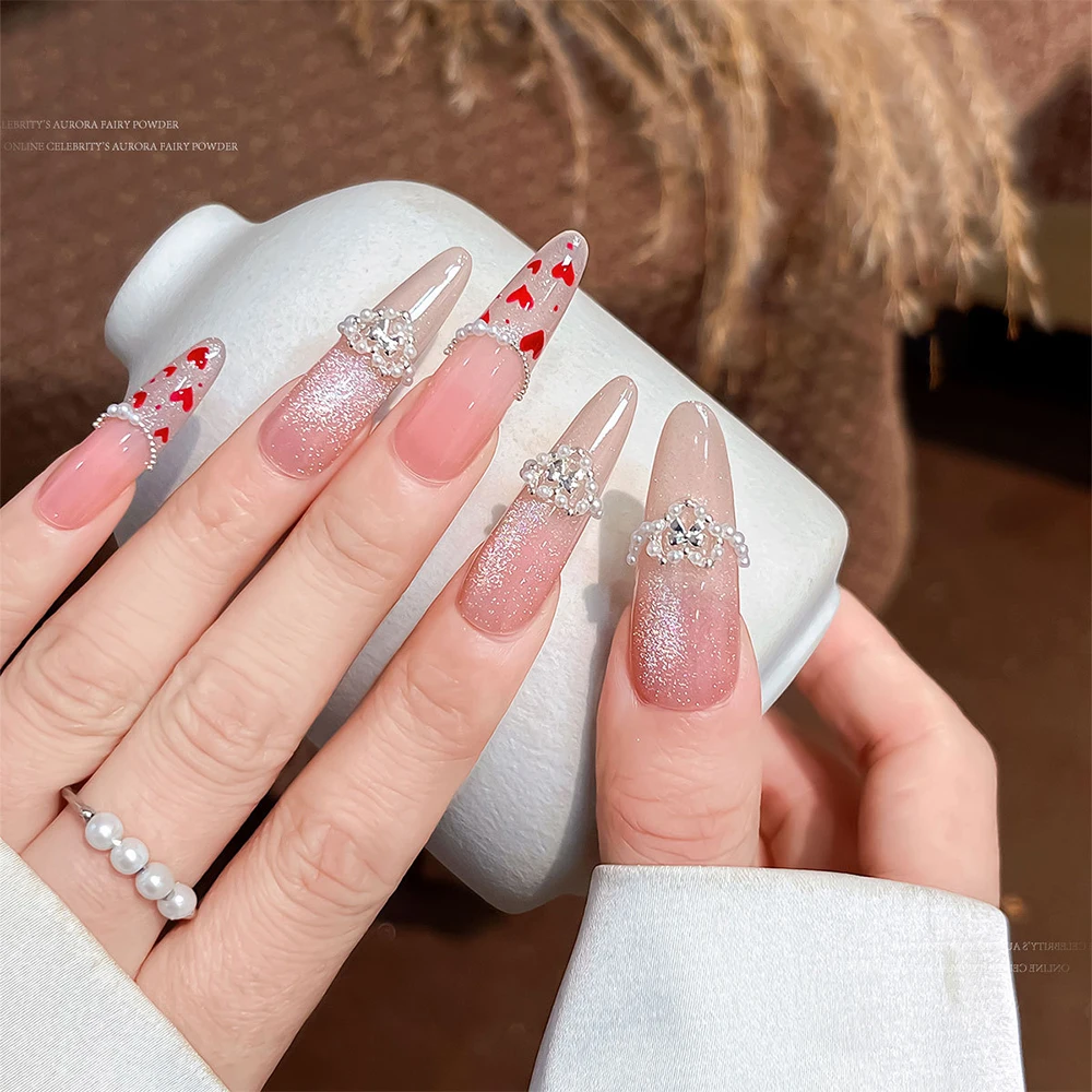 5 uds gemas de cristal brillantes diamantes de imitación para uñas 3D amor corazón arco Metal Nail Art Charms acrílico perla circón herramienta de decoración de manicura