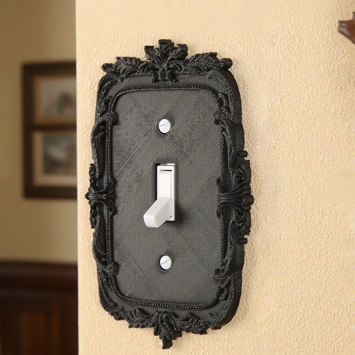 Cross-border Carved Retro Switch Panel Frame, Matte Black Light Luxury Design, Suitable for Overseas European Classic Home Wall