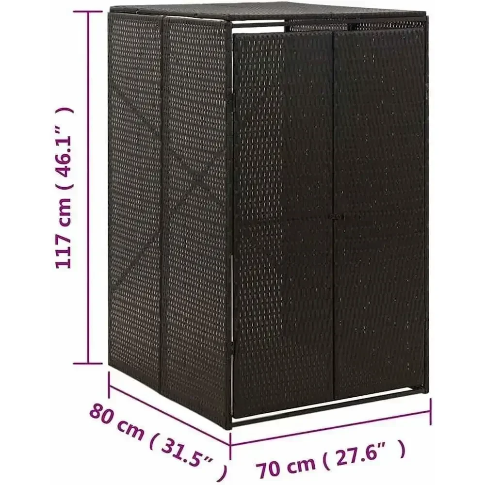 Outdoor Poly Rattan Wheelie Bin Cover with Powder-Coated Steel, Black, 27.6x31.5x46.1