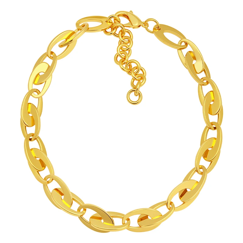 VAROLE Brass Gold Tone Chunky Oval Link Chain Necklace Women Adjustable Extension Hip Hop Daily Club Party Fine Jewelry Gift