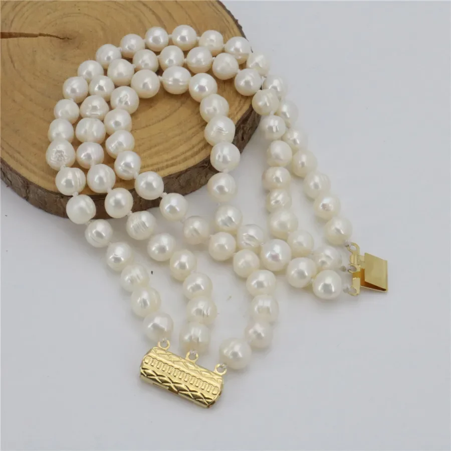 new Style Graceful 3 rows 7-8mm white freshwater pearl bracelet beads jewelry Natural stone 7.5