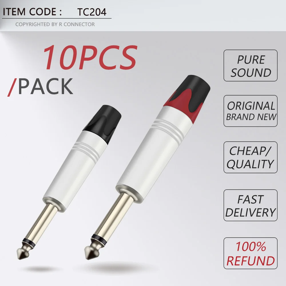 10pcs Mono 6.35MM Jack 1/4 Inch 6.3MM Male Plug Soldering Wire Connector Aluminum Tube Audio Microphone Plug