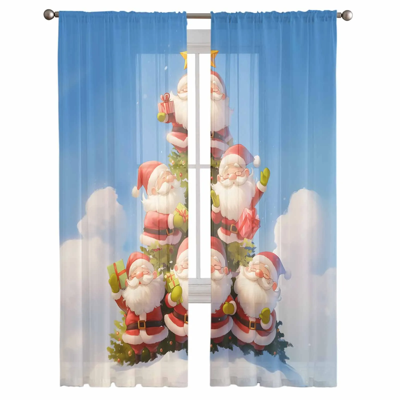 Santa Claus Christmas Tree Snowflakes Window Treatment Tulle Modern Sheer Curtains for Kitchen Living Room Curtains Decor