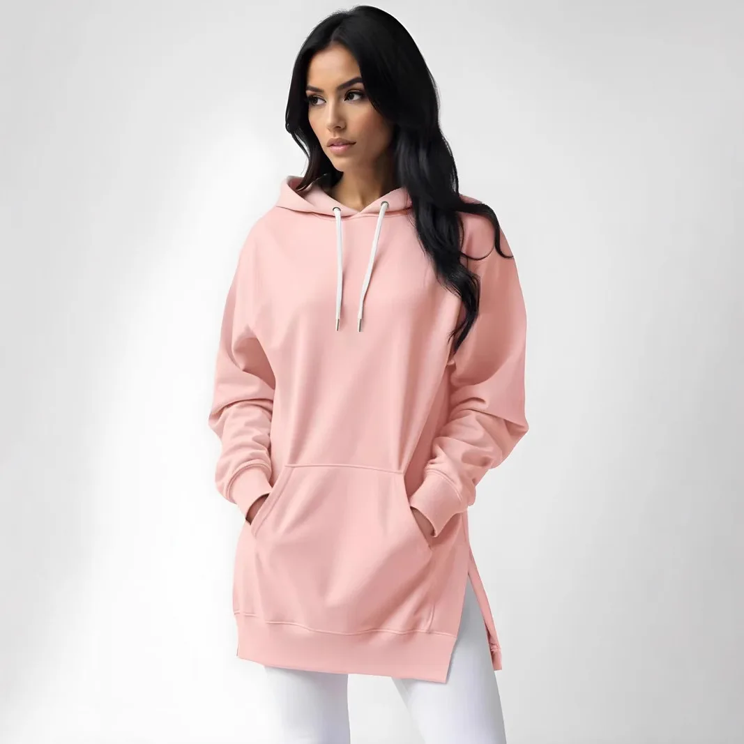 Manteaux à capuche pour femmes, couleur unie, veste avec poche, cordon de serrage, légèrement extensible, ample, décontracté, bureau, dame, printemps automne 2025