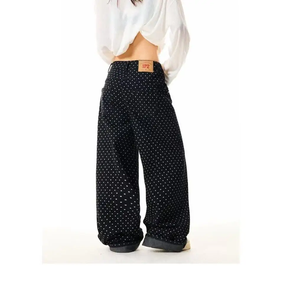 Calça Jeans Feminina Americana Retrô com Poás e Cordão, Perna Reta, Solta, Efeito Emagrecedor, Caimento Fluido, Perna Larga, ...