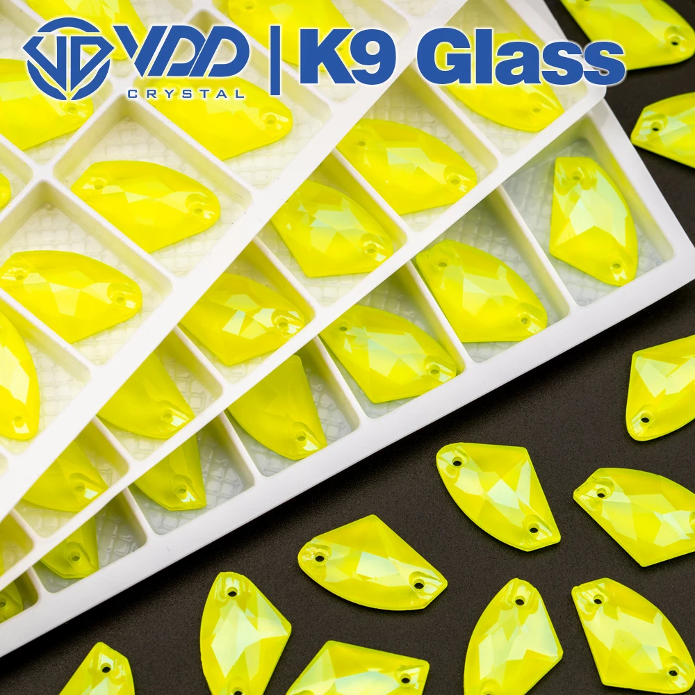 VDD Galactic Neon Lemon AAAAA K9 Glass Sewing Crystals Sew On Rhinestones Flat Back Stones For Garment Decorations Wedding Dress