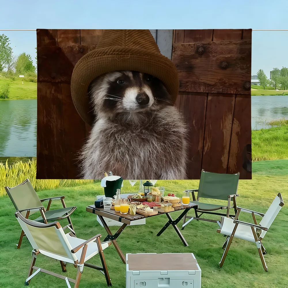 Vibrant Raccoon Sunset Flag Wall Decorations Home Decor Suitable For Living Rooms Bedrooms Dormitories Parties And Holidays
