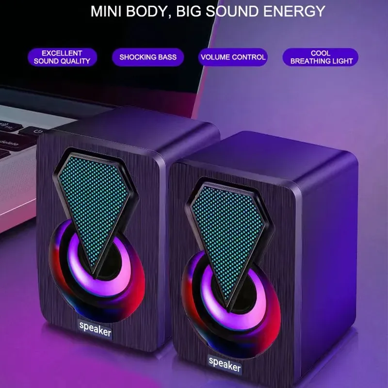Foreign Trade Private Model USB Desktop Small Speaker 3.5MM Audio Socket 2.0 In-line Control RGB Lights Computer Speaker Glows