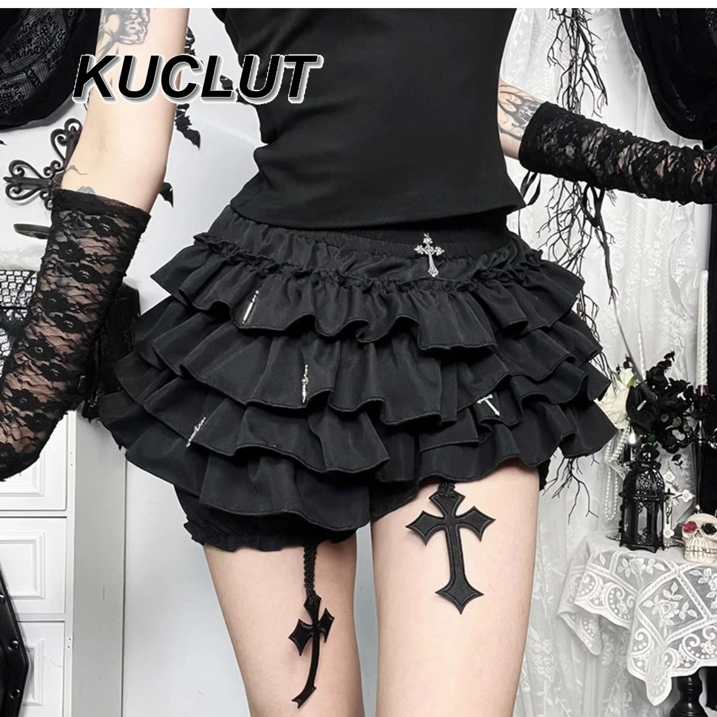 ゴシック半袖 Tシャツウエストスリムスパイス O ネックトップとスカートスーツサブカルチャー Y2k スタイル 2 点セット女性の夏