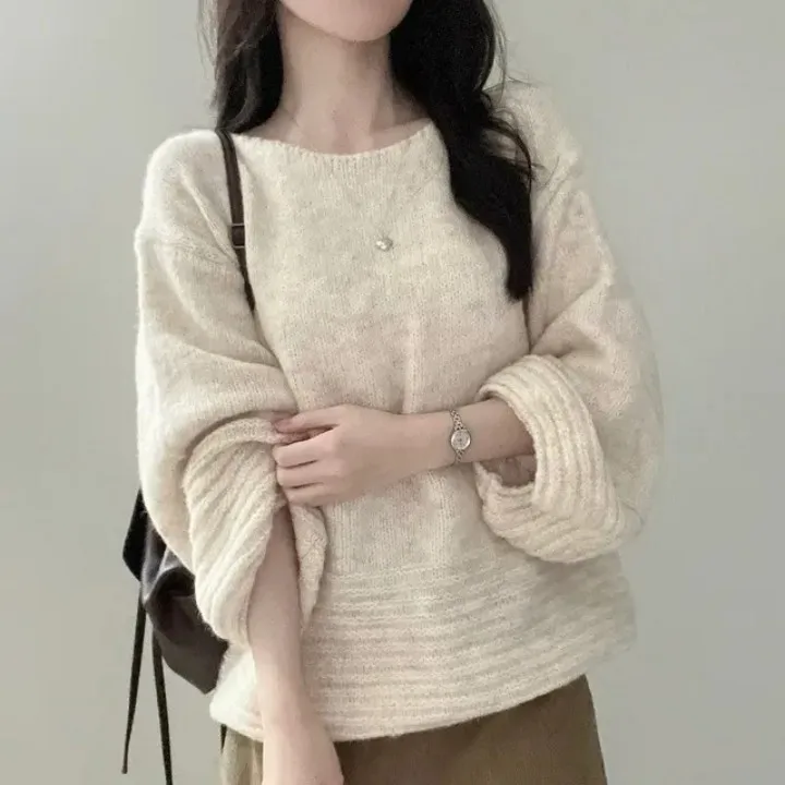 

Шикарный повседневный женский трикотаж с открытыми плечами Long Sve, мягкий уютный осенне-зимний модный удобный топ свободного покроя, ленивый топ