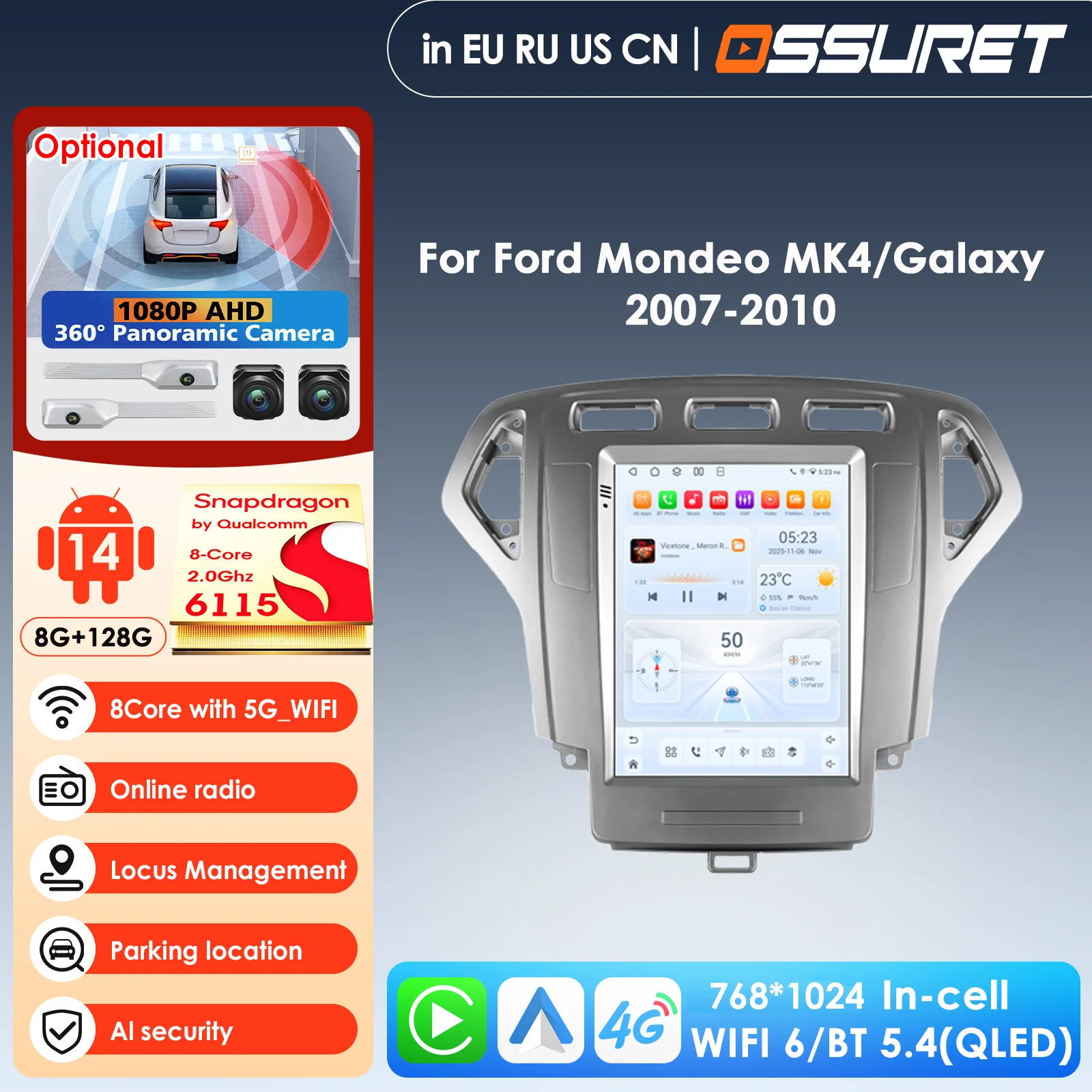 

Автомобильный интеллектуальный экран с GPS-навигацией от Qualcomm для Ford Mondeo MK4 2007-2014, мультимедийный плеер, стереосистема, CarPlay, 4G, Wi-Fi, FM, RDS