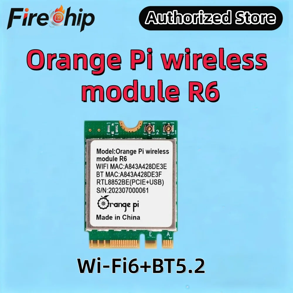 WiFi Module R6 for Orange Pi 5 Plus Board, 2.4G/5G Dual Band Wi-Fi6+BT5.2 with PCIE M.2 E-Key Interface Wireless Module
