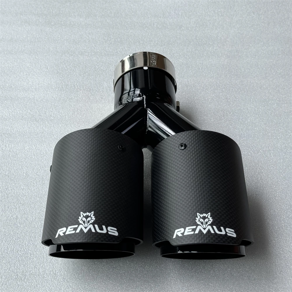 Higher Quality 1Pc Remus Dual Black Exhaust Tip Matte Carbon Fiber Double Tailpipe Exhaust Pipe Tail Throat Muffler Universal