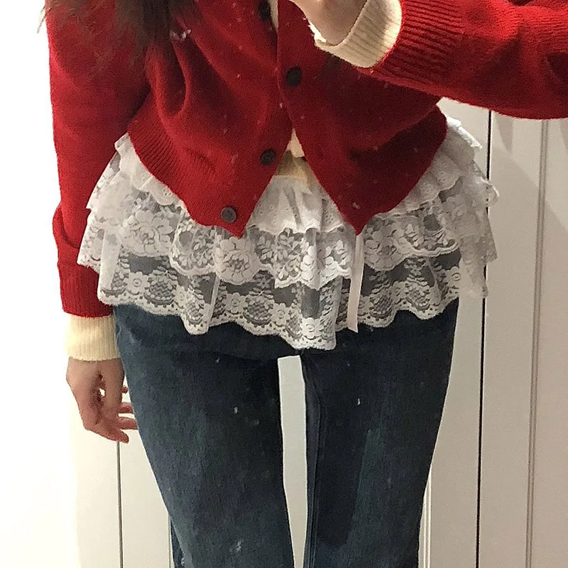 2026 HOT! Women Y2K Korean Lace Mini Layered Skirt Streetwear Lace Up Ruffles Harajuku High Waist Pleated Ladies Skirts Clothes