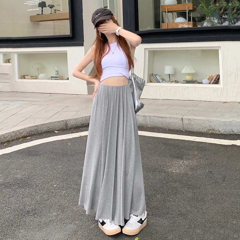 

Women's Skirt Fashion Gray Modal Drape Thin Long Skirt for Women 2024 New Summer Black Lazy A-line Skirts Slim Clothing