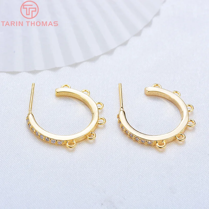 (2341) 22MM 24K Gold Color Plated Brass Round with Hanging Hole Stud Earrings High Quality DIY Jewelry Making Findings