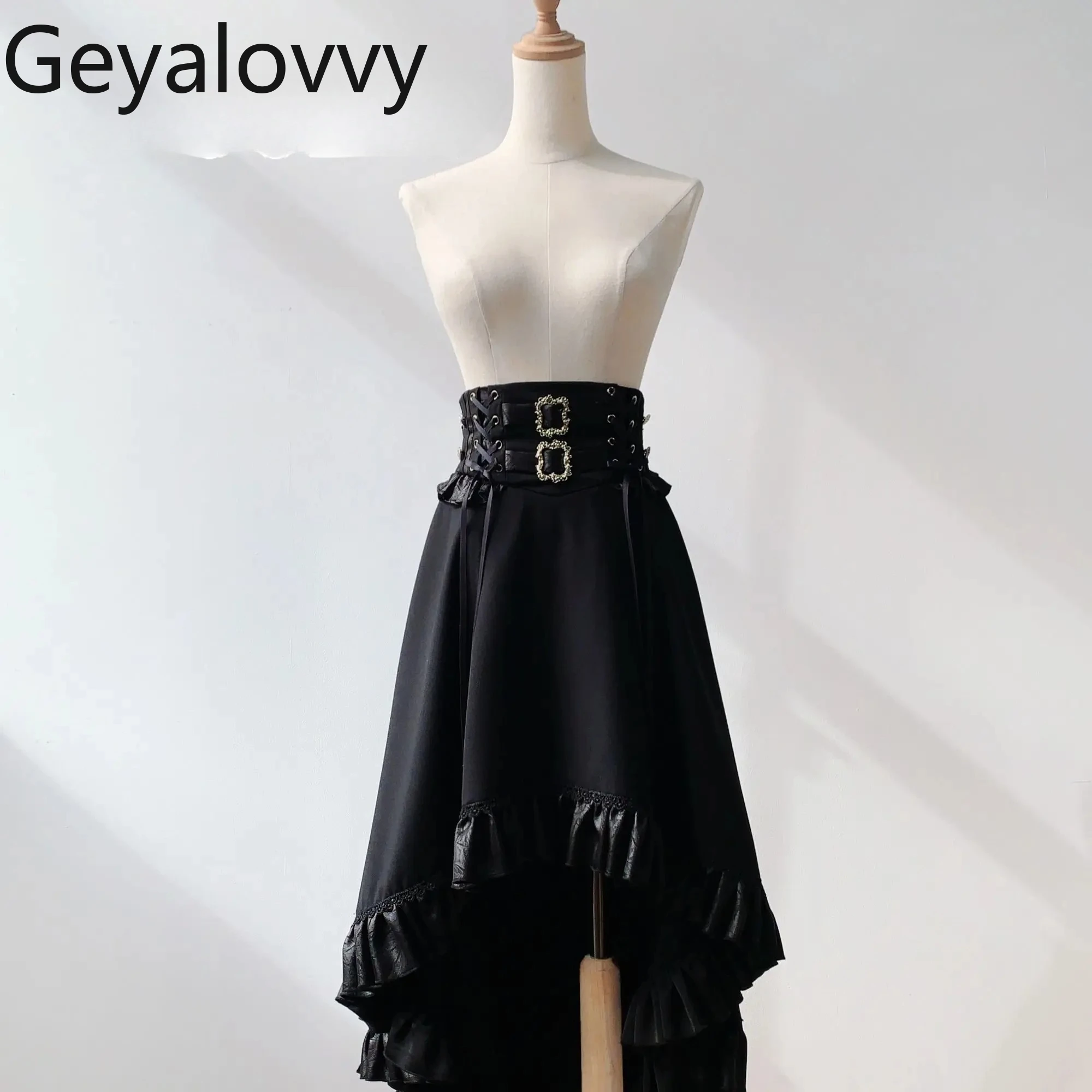 

Gothic Black Mid-length Lolita Skirts Women Punk Y2k Solid Color Fashion Summer Autumn Girls High Waist Casual Skirt Female