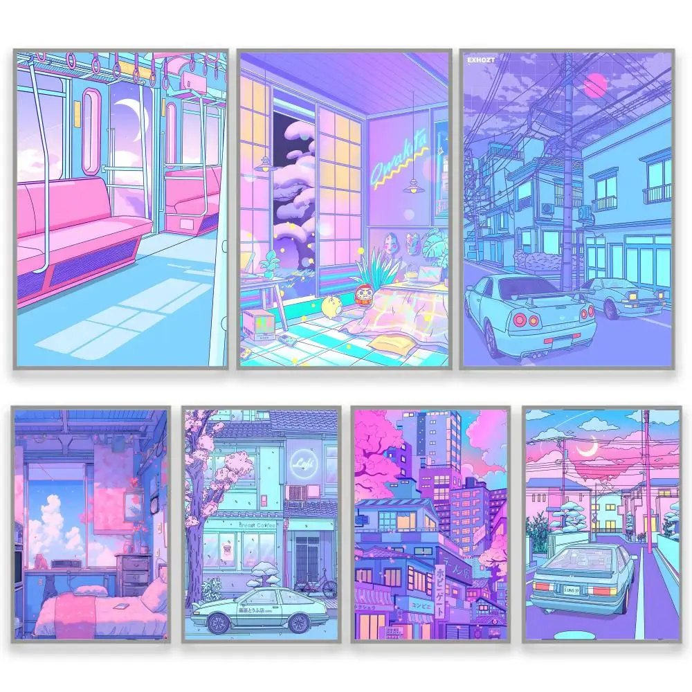 Neon City Street Vaporwave 80S Gamer Room Decoration Housewarming Present Cool Things For Room Poster