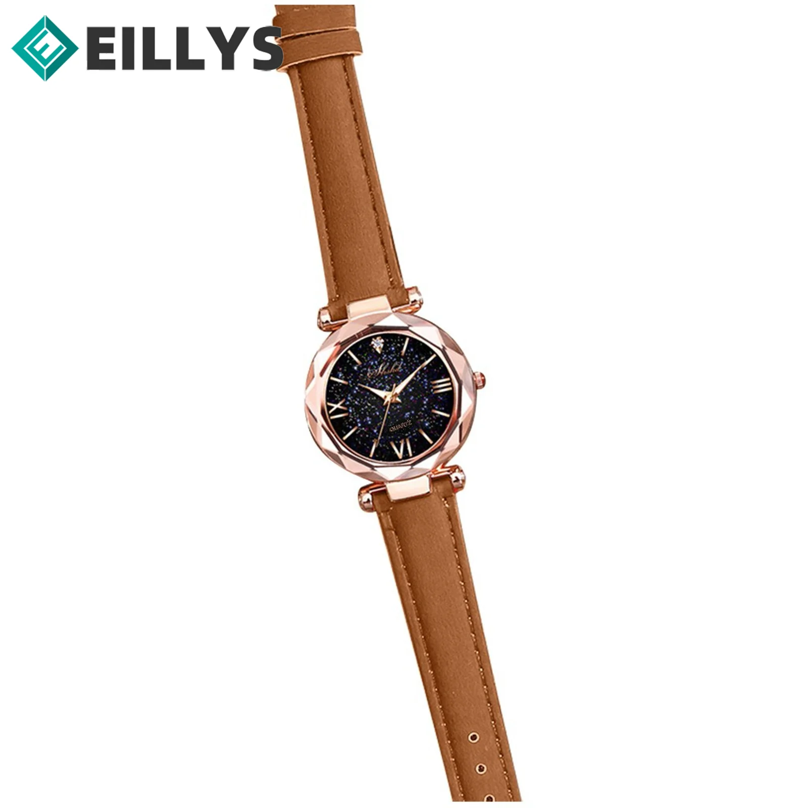 Luxury Design Dial Watches Stars Frosted Women Quartz Watch Roman Numerals Female Wristwatch Pu Leather Strap Lady Quartz Watch