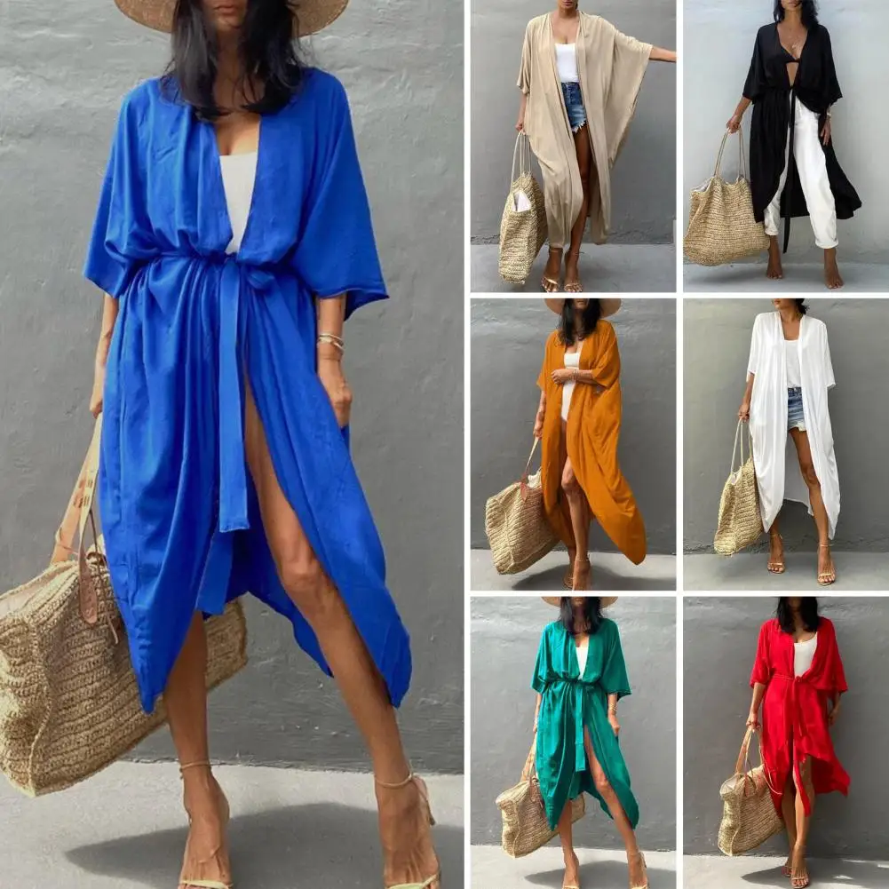 Traje de baño de verano para mujer, batas de manga larga, traje de baño, minivestidos blancos nuevos para vacaciones en la playa, 2025