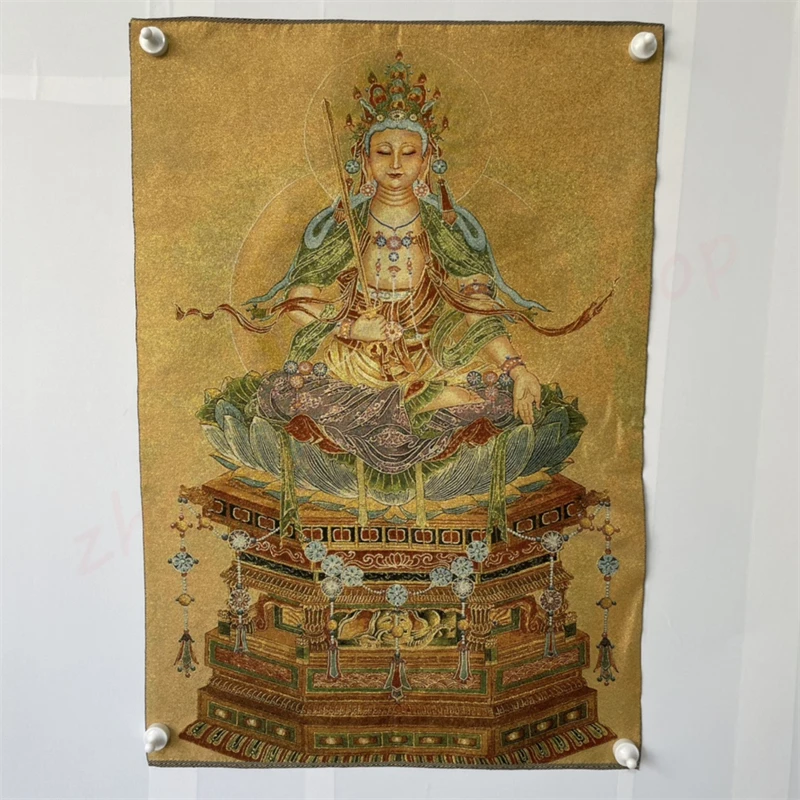 

Thangka,Manjushri Bodhisattva,embroidered brocade painting,Traditional folk auspicious paintings,exquisite home decoration craft