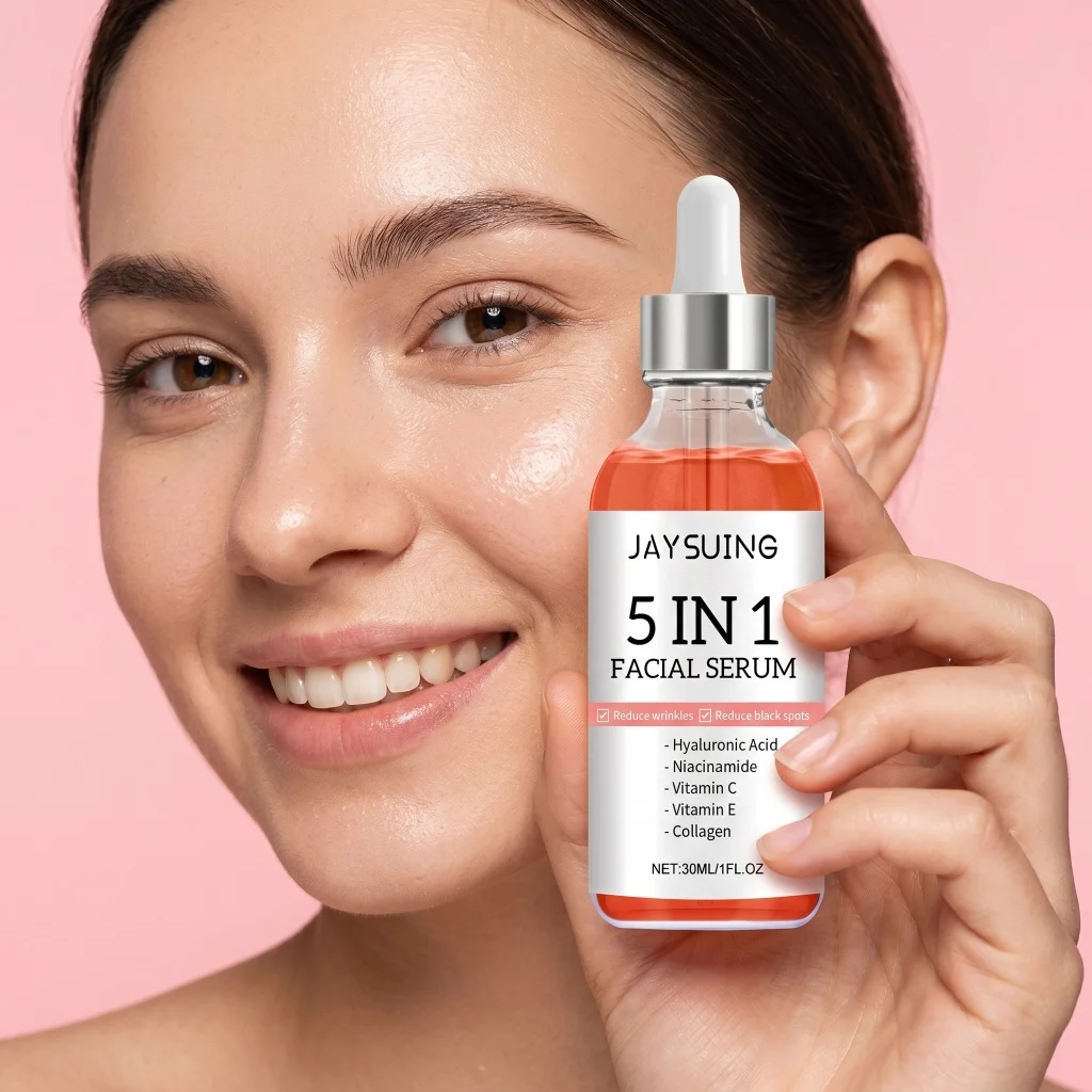 JAYSUING 5 In 1 Facial Serum Hydrating Brightening Face Essence Hyaluronic Acid Niacinamide VC VE Collagen 30ml Daily Skin Care